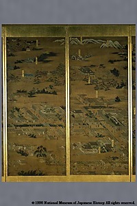 紙本著色洛中洛外図屏風（歴博甲本） しほんちやくしよくらくちゆうらくがいずびようぶ(れきはくこうほん)