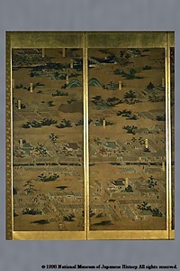 紙本著色洛中洛外図屏風（歴博甲本） しほんちやくしよくらくちゆうらくがいずびようぶ(れきはくこうほん)