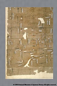額田寺伽藍並条里図（麻布） ぬかだでらがらんならびにじょうりず