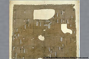 額田寺伽藍並条里図（麻布） ぬかだでらがらんならびにじょうりず