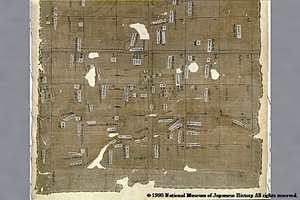 額田寺伽藍並条里図（麻布） ぬかだでらがらんならびにじょうりず