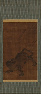 雨中猛虎図軸