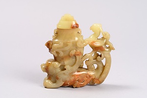 瑞獣鳳凰黄玉瓶