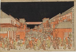 浮繪　堺町葺屋町顔見世夜芝居之圖