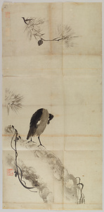 牧渓／枯木ニ八々鳥図
