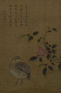 長春花鶉図