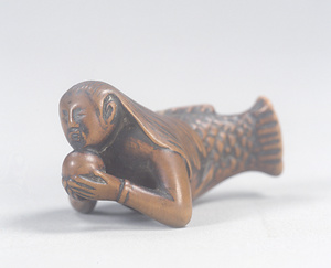 人魚木彫根付