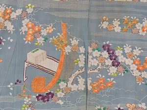 振袖 鼠縮緬地琴棋書画風景模様 ふりそで　 ねずみちりめんじきんきしょがふうけいもよう