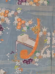 振袖 鼠縮緬地琴棋書画風景模様 ふりそで　 ねずみちりめんじきんきしょがふうけいもよう