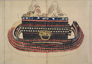 古代甲鐙佩立並箙太刀古武器図 こだいかっちゅうはいたてならびえびらたちこぶきず