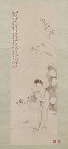 蕉下美人図軸