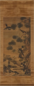 霊鵲報喜図軸