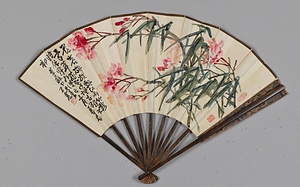 書画扇／1.花卉図／2.行書七言律詩