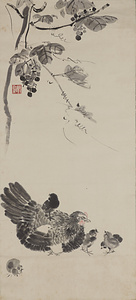 牧渓／葡蔔ニ鶏図 