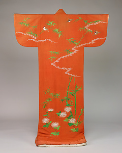小袖 紅縮緬地竹雀菊模様 こそで べにちりめんじたけすずめきくもよう