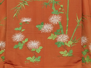 小袖 紅縮緬地竹雀菊模様 こそで べにちりめんじたけすずめきくもよう