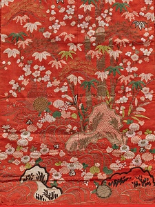 打掛 紅綸子地松竹梅鶴亀模様 うちかけ べにりんずじしょうちくばいつるかめもよう