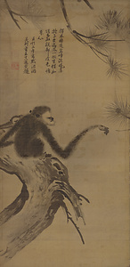 牧渓／猿猴松図 
