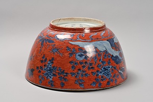 紅地青花花鳥文鉢 こうじせいかかちょうもんはち