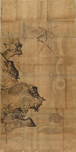 探幽／松竹梅鶴亀図 