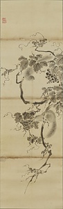 呉鎮／竹葡萄栗鼡図 