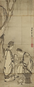 詹仲和／高士観瀑図 せんちゅうか　こうしかんばくず