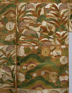 縫箔 紅白段菊芦水鳥模様 ぬいはく こうはくだんきくあしみずどりもよう