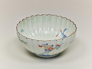 五彩花鳥文輪花鉢