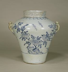 青花花鳥文双耳壺