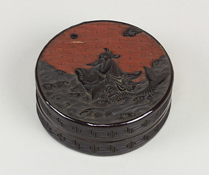 琴高仙人彫堆黒香合