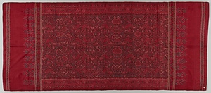 肩掛（スレンダン）  赤地花唐草文様緯絣