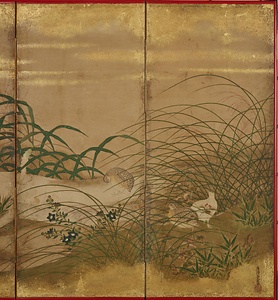 粟穂鶉図屏風 あわほうずらずびょうぶ