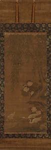 楊柳群鷺図軸