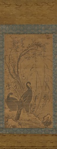 蘆辺双鵜図軸