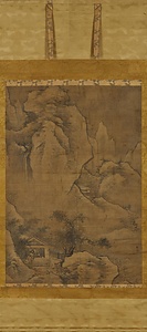 道院馴鶴図軸