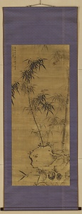 竹石群禽図軸