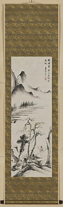 倣王庭筠曳杖図軸