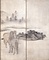 紙本墨画淡彩群馬図　雲谷等顔筆　六曲屏風