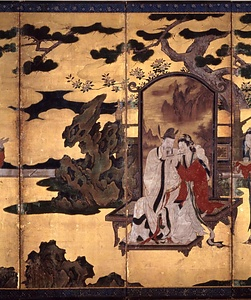 紙本金地著色並笛図　六曲屏風  一隻　 しほんきんじちゃくしょくへいてきず ろっきょくびょうぶ　いっせき