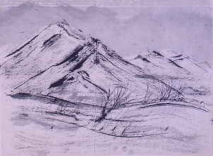 水墨雪嶺風景図