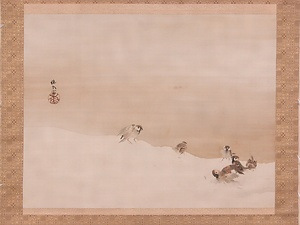 雪中躁雀図