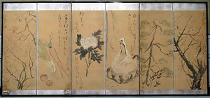 筏井竹の門画俳画屏風