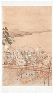 千輝玉斎作　橋上人物百態図 ちぎらぎょくさいさく　きょうじょうじんぶつひゃくたいず