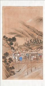 千輝玉斎作　橋上人物百態図 ちぎらぎょくさいさく　きょうじょうじんぶつひゃくたいず