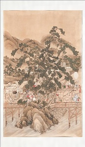千輝玉斎作　橋上人物百態図 ちぎらぎょくさいさく　きょうじょうじんぶつひゃくたいず