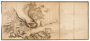 彭城百川筆　紙本墨画　前後赤壁図屏風