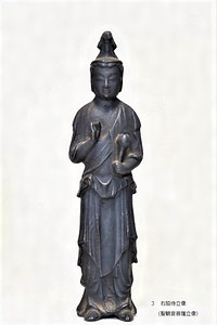 銅造　阿弥陀如来立像及び観音菩薩立像、聖観音菩薩立像<br />
（旧名称　鉄造　来迎阿弥陀三尊立像） どうぞう　あみだにょらいりゅうぞう　および　かんのんぼさつりゅうぞう、しょうかんのんぼさつりゅうぞう<br />
（きゅうめいしょう　てつぞう　らいごうあみださんぞんりゅうぞう）