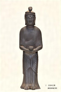 銅造　阿弥陀如来立像及び観音菩薩立像、聖観音菩薩立像<br />
（旧名称　鉄造　来迎阿弥陀三尊立像） どうぞう　あみだにょらいりゅうぞう　および　かんのんぼさつりゅうぞう、しょうかんのんぼさつりゅうぞう<br />
（きゅうめいしょう　てつぞう　らいごうあみださんぞんりゅうぞう）