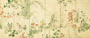 百花百草図屏風 ひゃっかひゃくそうずびょうぶ