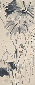 荷塘豹魚図